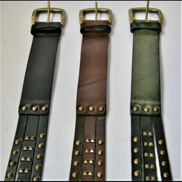 Studded 3 strand distressed leather belt - Picture 3 of 8